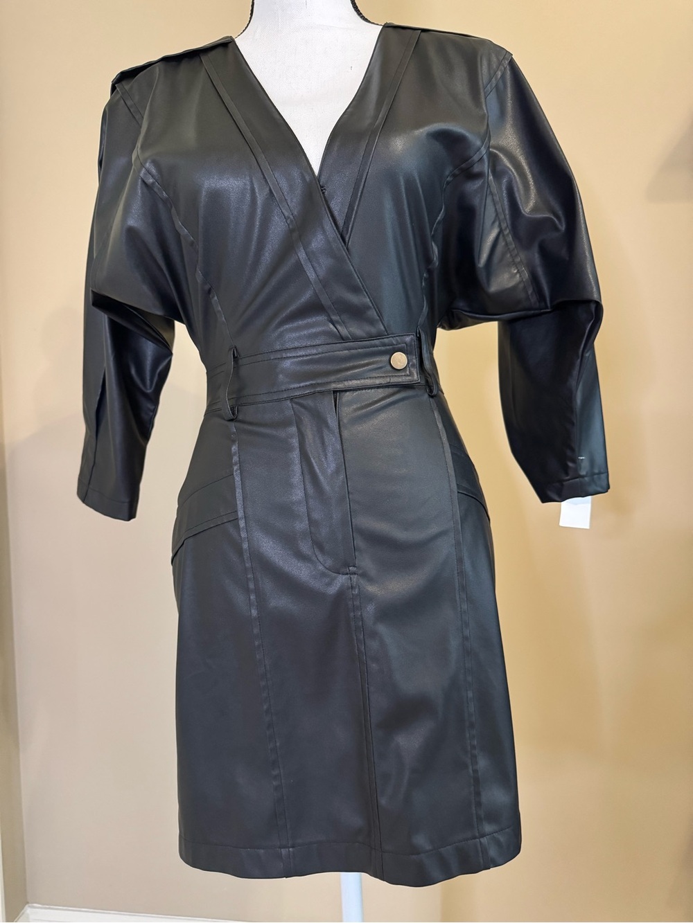 Aura Faux-Leather Black Dress